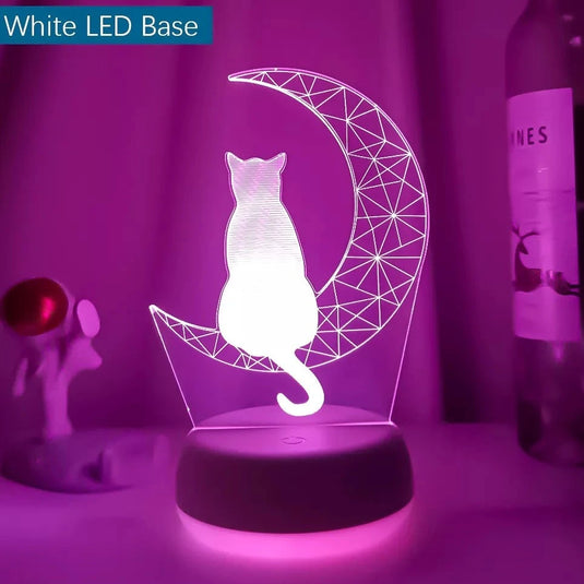 3D Acrylic LED Night Light - Moon Cat Figure - ESSMCO