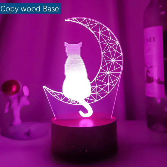 3D Acrylic LED Night Light - Moon Cat Figure - ESSMCO