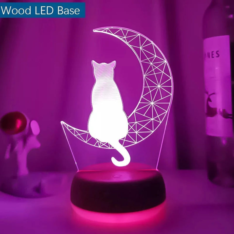 Load image into Gallery viewer, 3D Acrylic LED Night Light - Moon Cat Figure - ESSMCO
