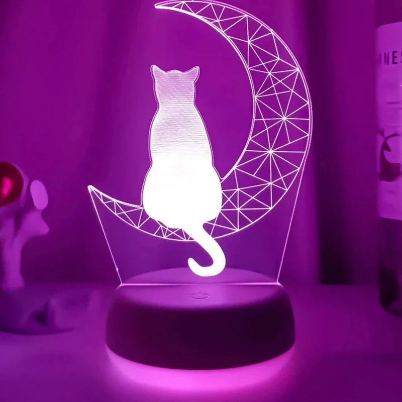 Load image into Gallery viewer, 3D Acrylic LED Night Light - Moon Cat Figure - ESSMCO
