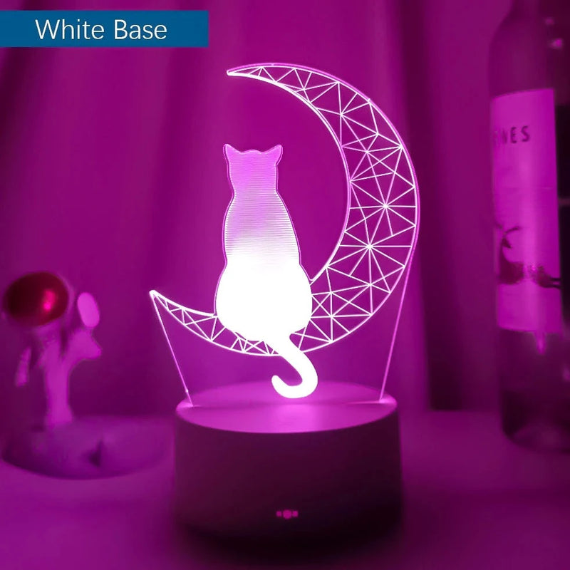 Load image into Gallery viewer, 3D Acrylic LED Night Light - Moon Cat Figure - ESSMCO
