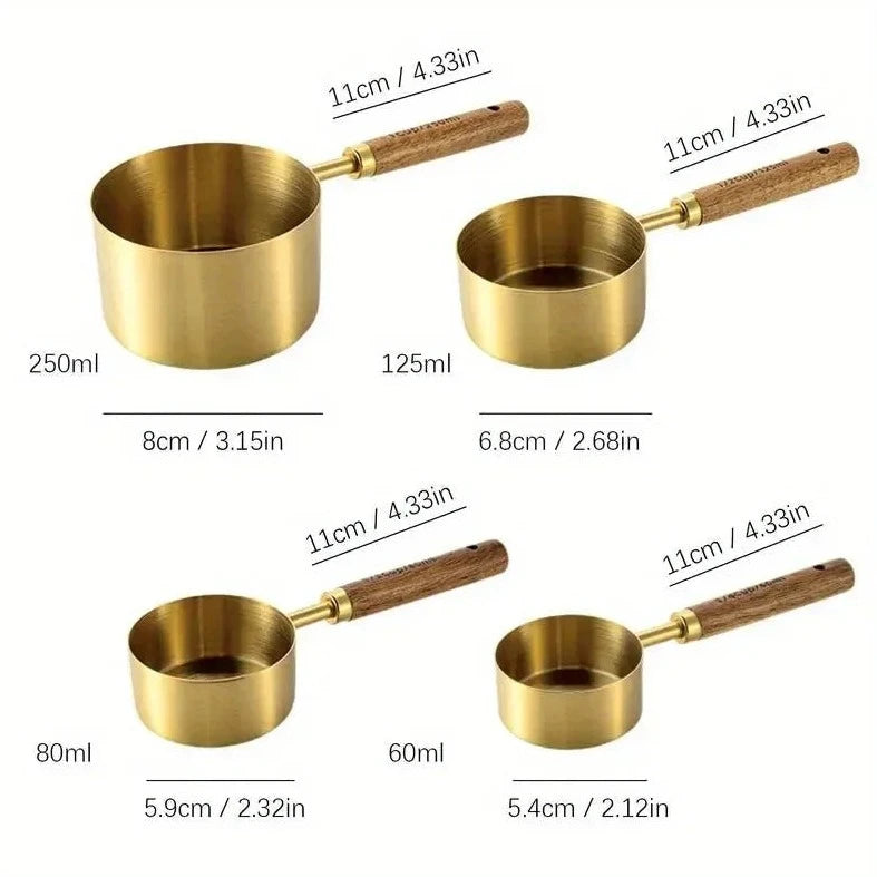 Load image into Gallery viewer, Wooden Handle Stainless Steel Measuring Cups and Spoons Set - ESSMCO
