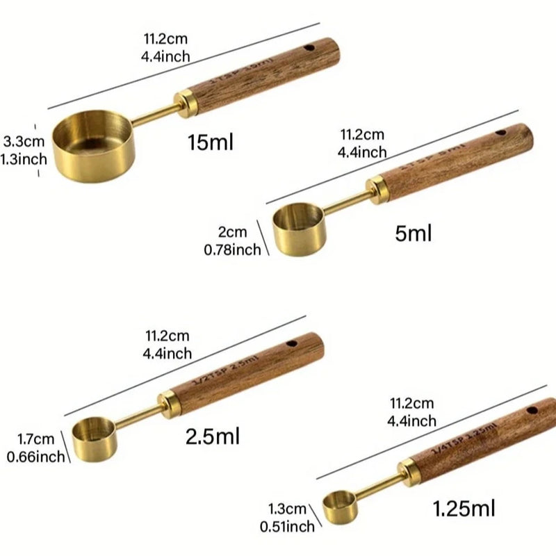 Load image into Gallery viewer, Wooden Handle Stainless Steel Measuring Cups and Spoons Set - ESSMCO
