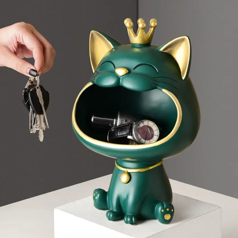 Load image into Gallery viewer, Fortune Crown Cat Key Storage Tray Ornament - ESSMCO
